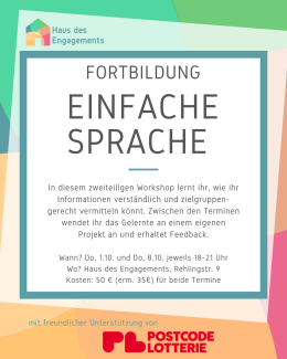Fortbildung Einfache Sprache am 1.10. und 8.10. im Haus des Engagements