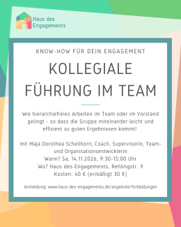 Fortbildung "Kollegiale Führung im Team – Best Practice für Vorstände ohne Hierarchie, Arbeitsgruppen und Teams"